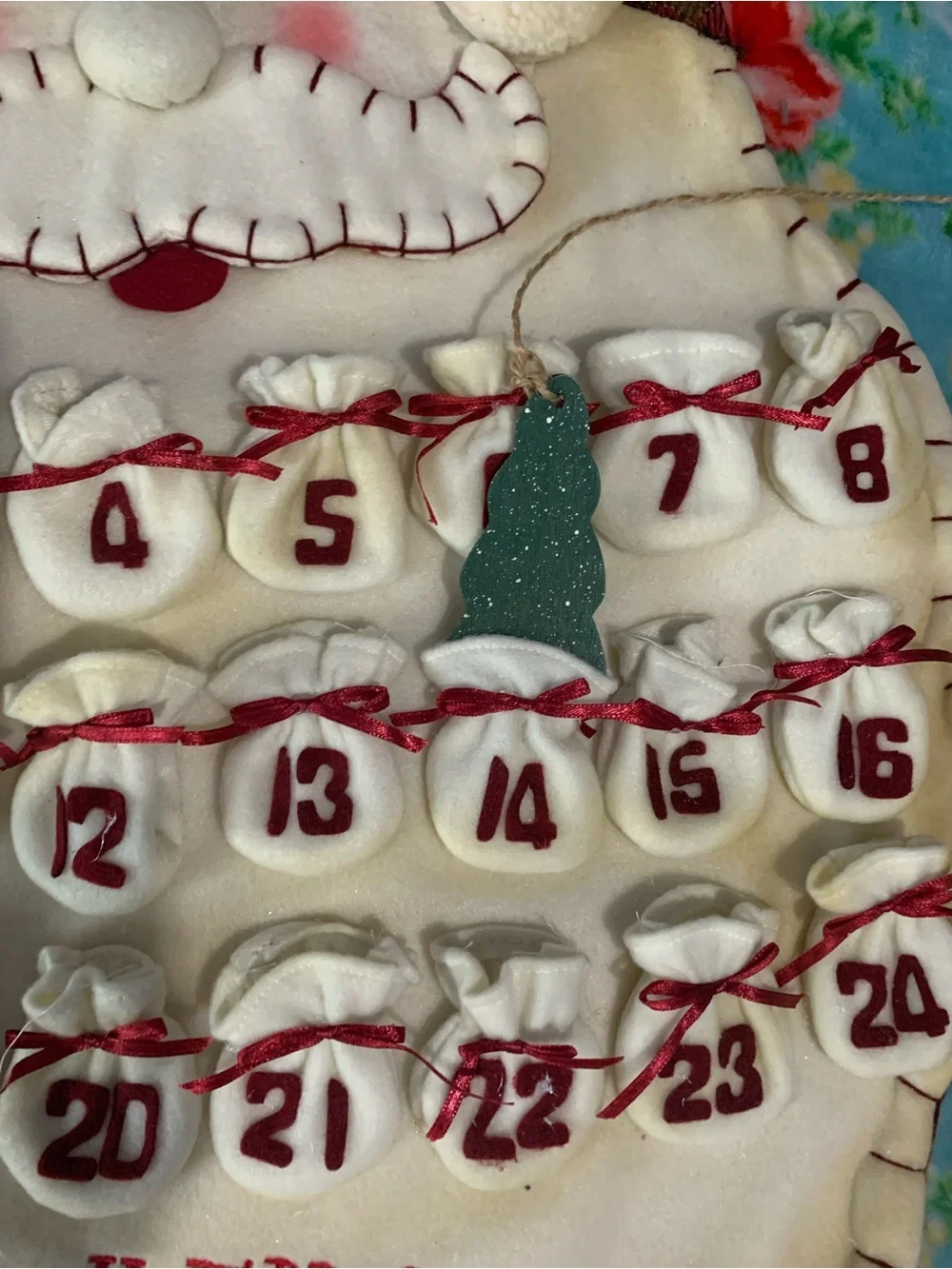 Santa Face Felt Fabric Advent Countdown Calendar Homemade
